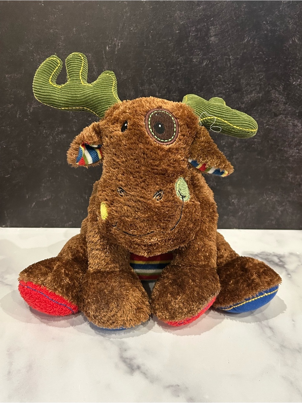 Mary Meyer Mossy Moose Cheery Cheeks Plush Stuffed Animal 13" Striped Corduroy